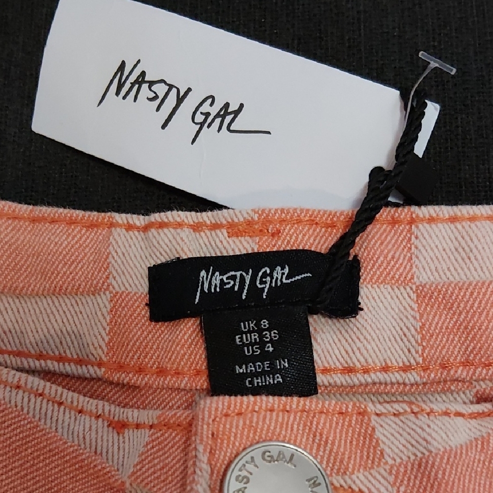 Nasty Gal Orange Checkered Jean Shorts - Picture 4 of 4